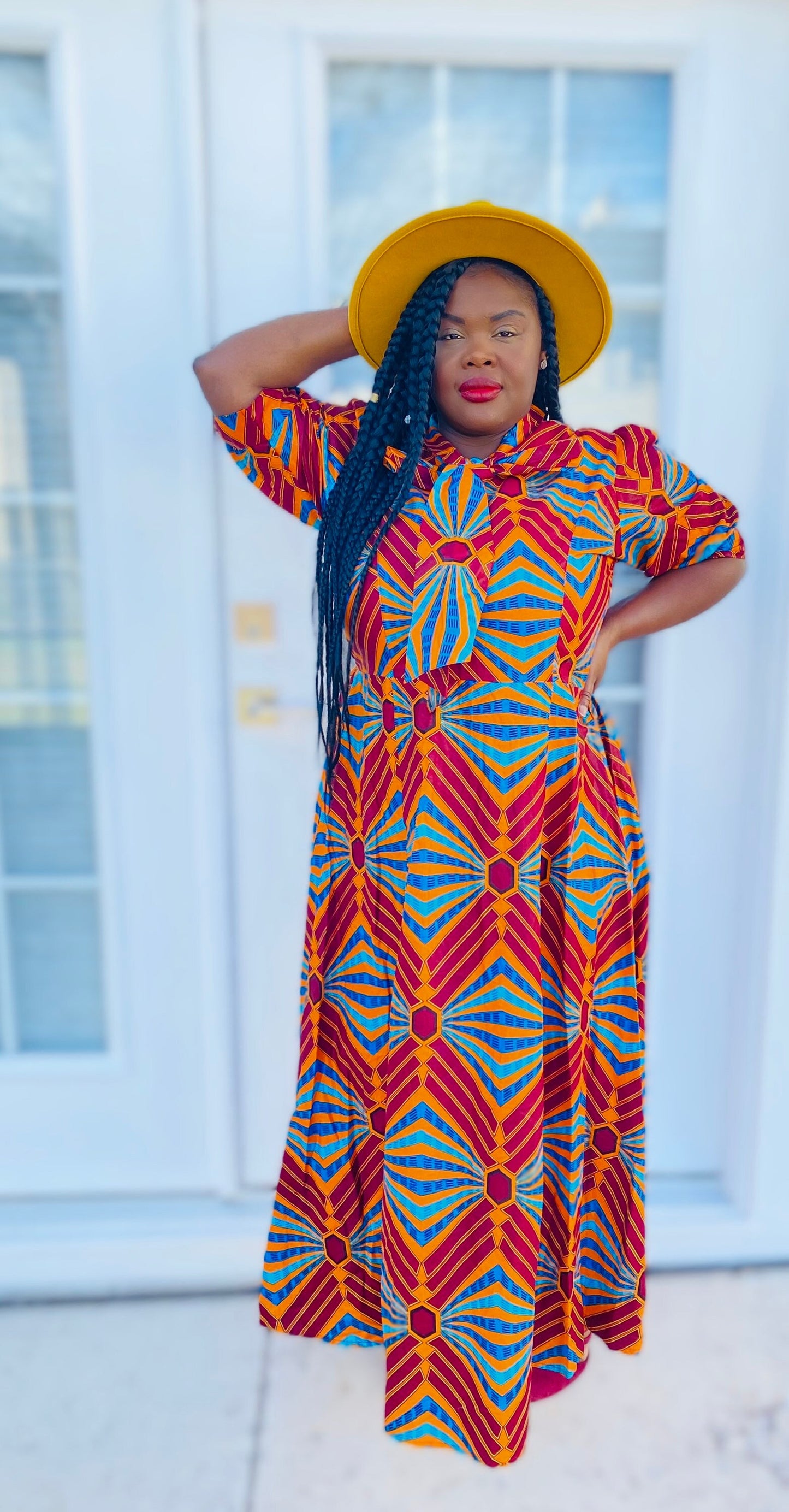 Ankara Smocked Dress with Flower