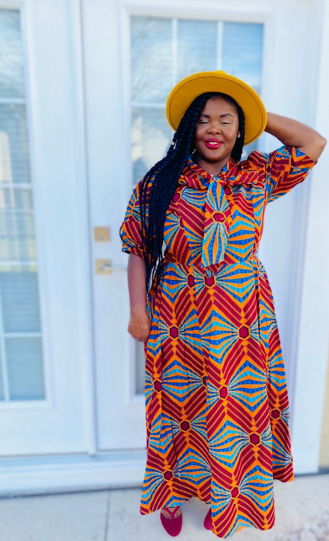 Ankara Smocked Dress with Flower
