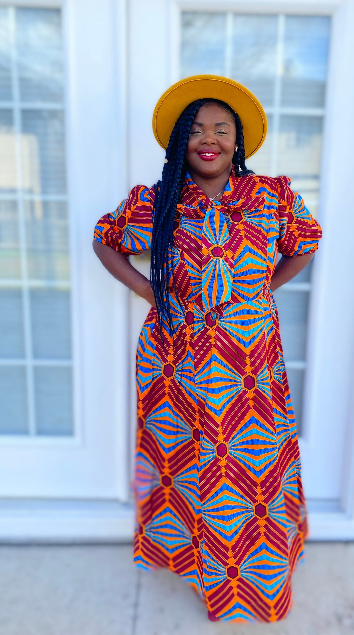 Ankara Smocked Dress with Flower