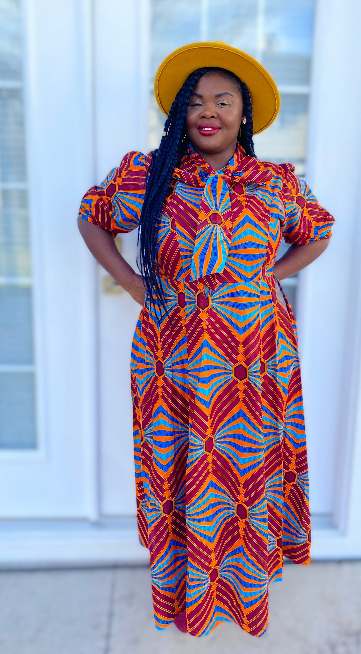 Ankara Smocked Dress with Flower