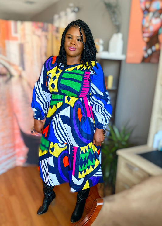 African Print Bubble Sleeve Dress